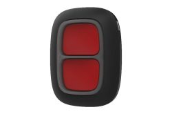 Schwarz-rotes, ovales Gerät mit zwei großen Tasten.