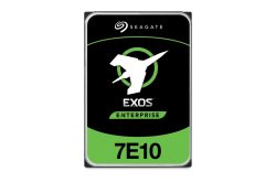 Bild eines Seagate Exos Enterprise 7E10 Festplattenlaufwerks mit grün-schwarzem Design und Logo.
