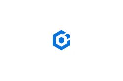 Ein blaues, geometrisches Logo mit einem hexagonalen Muster auf weißem Hintergrund.