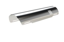 Ein gebogenes Metallteil mit Schlitzen und einer glänzenden Oberfläche.