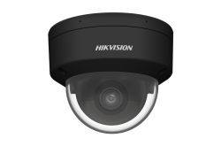 Schwarze Überwachungskamera von Hikvision mit gewölbtem Glasabdeckung.