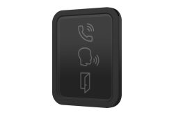 Schwarzer Schalter mit Symbolen für ein Telefon, ein Kopf und eine Tür.