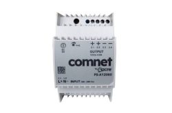 Ein Netzteil von ComNet mit der Modellnummer PS-A12060, das sowohl Ein- als auch Ausgangsanschlüsse zeigt; es unterstützt einen Eingang von 100-240 V und liefert einen Ausgang von 12 V mit 4,5 A.