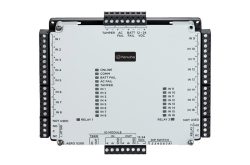 Ein elektronisches Gerät von Hanwha mit mehreren Anschlüssen, Schaltern und LED-Anzeigen, das für die Steuerung oder Überwachung von Systemen genutzt wird.