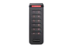 Schwarze numerische Tastatur mit roten Ziffern und dem Logo von "Hanwha" am unteren Rand.