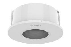 Weißer zylindrischer Lautsprecher mit Hanwha-Logo auf der Vorderseite.