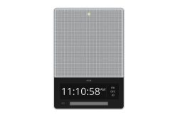 Ein rechteckiger digitaler Wecker mit grauem Lautsprecher und digitaler Uhrzeit 11:10:58 AM, Datum Freitag 30. Dezember.