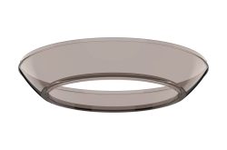 Eine transparente, flache Glasschale mit ovaler Form.