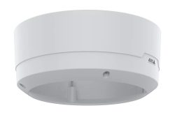 Runder, weißer Montageadapter mit "AXIS"-Logo, für Deckeninstallation geeignet.