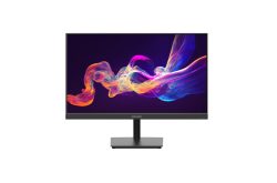 Ein moderner Computerbildschirm zeigt bunte, wellenartige Farbverläufe vor einem dunklen Hintergrund.
