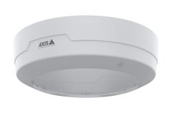 Weißes, rundes Gerät mit dem AXIS-Logo, vermutlich eine Sicherheitskamera oder ein Sensor.