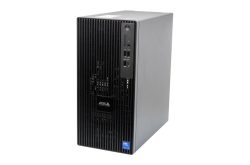 Schwarz-grauer PC-Tower mit vertikalen Lüftungsschlitzen und mehreren USB-Anschlüssen an der Vorderseite.