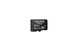 MicroSD-Karte von SanDisk mit 512 GB Kapazität, geeignet für Videoanwendungen.