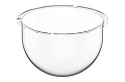 Eine transparente, halbkugelförmige Schale aus Glas mit einem glatten, klaren Rand.