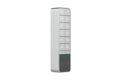 Silbernes Tastenfeld mit Zahlen 1 bis 9, Stern, OK-Taste und RFID-Symbol unten, Marke "AJAX".