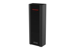 Schwarz-graues rechteckiges elektronisches Gerät mit rotem Lichtstreifen oben und dem Schriftzug "AXIS" unten.