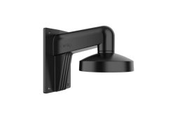 Schwarze, moderne Wandhalterung mit rundem Lampenschirm.