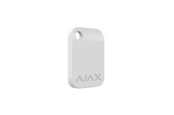 Weißer rechteckiger Ajax-Transponder mit abgerundeten Ecken, Öse und eingeprägtem Ajax-Logo