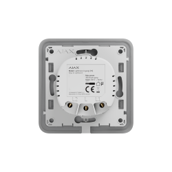Ein quadratisches, graues Smart-Home-Gerät mit einem runden, weißen Modul in der Mitte und sichtbaren Anschlussstellen.