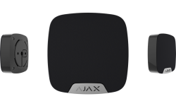 Dreiteiliges schwarzes Alarmsystem mit dem Logo "AJAX" auf der Vorderseite.