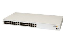 Ein Netzwerk-Switch von Axis mit 24 Ports in einem weißen Gehäuse.