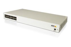Netzwerk-Switch mit mehreren Ethernet-Ports auf der Vorderseite, Markenlogo „AXIS“ sichtbar.