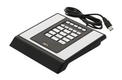 Eine schwarze und weiße USB-Tastatur mit Ziffernblock und Funktionstasten F1 bis F6, verbunden mit einem Kabel.