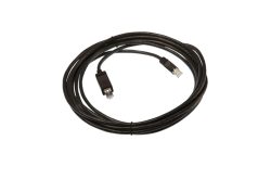 Schwarzes Ethernet-Kabel mit Steckern an beiden Enden, aufgerollt.