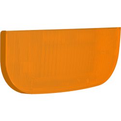 Eine halbkreisförmige, orangefarbene Kunststoffabdeckung mit feinen, vertikalen Rillen.