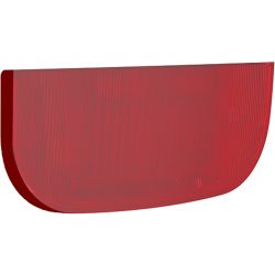 Ein rotes Rücklicht oder Reflektor mit horizontalen Linien auf der Oberfläche, abgerundet an den unteren Ecken.