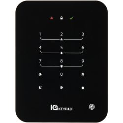 Ein schwarzes Touchscreen-Tastenfeld mit numerischen Tasten von 0 bis 9, Symbolen für Sternchen, Raute und diversen Funktionen. Oben befinden sich ein Schloss- und ein Häkchensymbol.