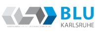 Logo der BLU Karlsruhe mit drei รผbereinanderliegenden Pfeilsymbolen und dem Text "Bodenwertstattungs- und Liegenschaftsverwaltungsgesellschaft".