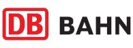DB Bahn Logo mit roten Buchstaben "DB" in einem rechteckigen Rahmen neben dem Wort "BAHN" in Schwarz.
