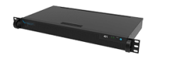 Ein schwarzes Rackmount-Servergehäuse mit Statusleuchten und Belüftungsgitter.