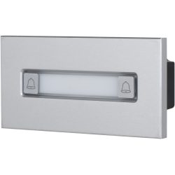 Silberne Klingelplatte mit rechteckigem Namensschild, flankiert von Glockensymbolen.
