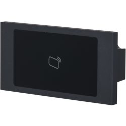 Ein rechteckiges, schwarzes NFC-Lesegerät mit einem Symbol für kontaktloses Bezahlen auf der Vorderseite.