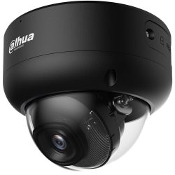 Schwarze Dome-Überwachungskamera von Dahua Technology mit einer kugelförmigen Linse und einem robusten Gehäuse.