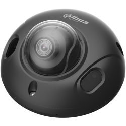 Schwarze Überwachungskamera in kuppelförmigem Design von Dahua Technology mit einem zentralen Objektiv und mehreren Sensoren.