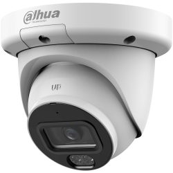 Sicherheitskamera von Dahua Technology, grau, mit einem Objektiv und integrierter LED-Beleuchtung in einem kuppelartigen Gehäuse.
