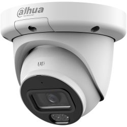 Schwenkbare Überwachungskamera von Dahua Technology mit weißem Gehäuse und schwarzem Frontbereich, in dem das Objektiv und Infrarot-LEDs integriert sind.