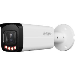 Überwachungskamera von Dahua Technology mit zylindrischem Gehäuse und vier leuchtenden roten LEDs an der Vorderseite.