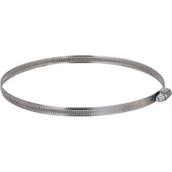 Eine Metallschneckengewindeschelle aus Edelstahl mit Schraubverschluss, die zur Befestigung von Schläuchen oder Rohren verwendet wird.
