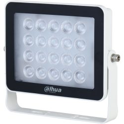 Ein weißes, rechteckiges LED-Flutlicht von Dahua Technology mit mehreren runden, transparenten LEDs in Reihen angeordnet, montiert auf einem schwenkbaren Halter.