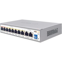 Ein Netzwerk-Switch mit zehn Ethernet-Ports, von denen acht PoE unterstützen, und der Marke WiTec, Modell WI-PE5210G.