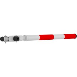 Eine rot-weiße Schranke mit einem zylinderförmigen Mechanismus an der linken Seite, meist genutzt zur Absperrung von Zufahrtswegen.