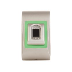 Ein silbernes Fingerabdruckerkennungsgerät mit einem grünen Rahmen um den Sensor.