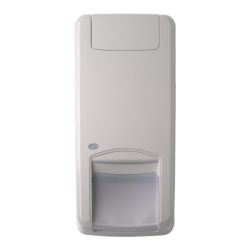 Ein beige-farbener Bewegungssensor mit rechteckigem Design und abgerundeten Ecken.
