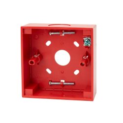 Rote Unterputzdose aus Kunststoff mit mehreren Öffnungen und Montagelöchern, geeignet für elektrische Installationen.