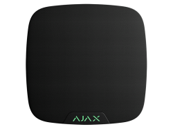Ein schwarzes, rechteckiges Gerät mit abgerundeten Ecken und grün leuchtendem "AJAX"-Logo am unteren Rand.