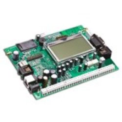 Elektronikplatine mit LCD-Display und verschiedenen elektronischen Komponenten.